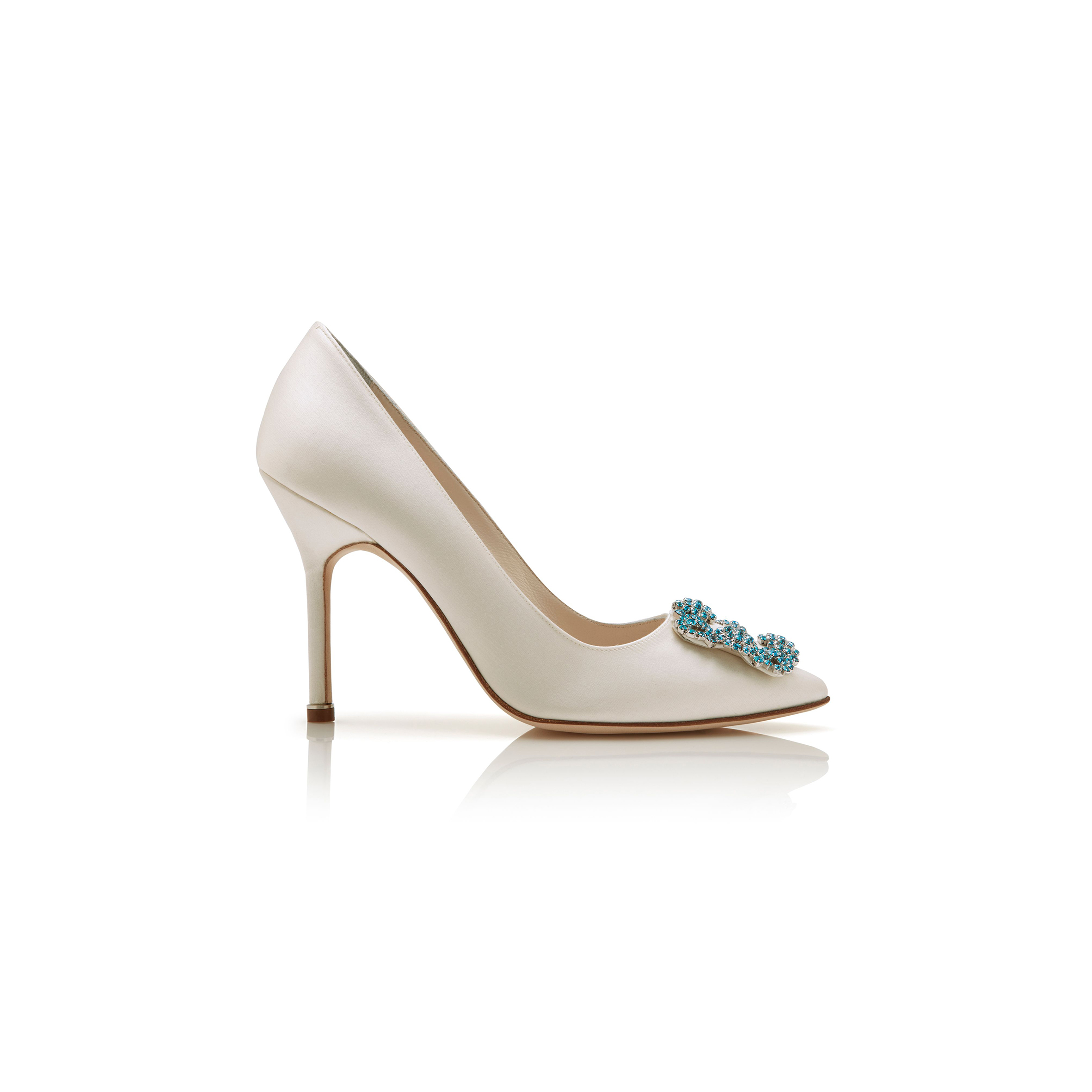 MANOLO BLAHNIK HANGISI BRIDE WHITE SATIN JEWEL BUCKLE PUMPS 9XX-0002-0002 MANOLO BLAHNIK HANGISI BRIDE WHITE SATIN JEWEL BUCKLE PUMPS 9XX-0002-0002